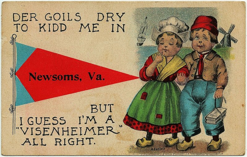 1913 Newsoms VA Virginia Dutch Kids Greetings Goils Visenheimer RARE Postcard 