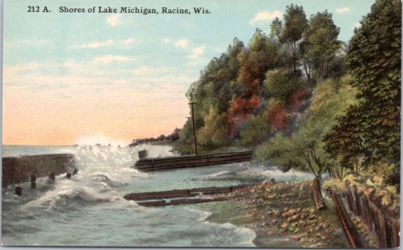 Postcard WI Racine - Shores of Lake Michigan