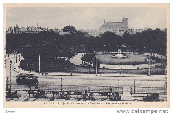 Jardin Colbert Vers La Cathedrale, Vue Prise de La Gare, Reims (Marne), Franc...