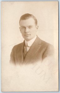 c1910s Chicago, IL Man RPPC Solo Portrait Real Photo Fair Postal Studio A258