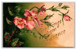 Floral Greetings From Lawrence Kansas KS UNP Embossed DB Postcard V12