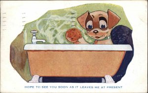 Puppy Dog Bathing Bathtub See You Soon Comic c1910 Vintage Postcard