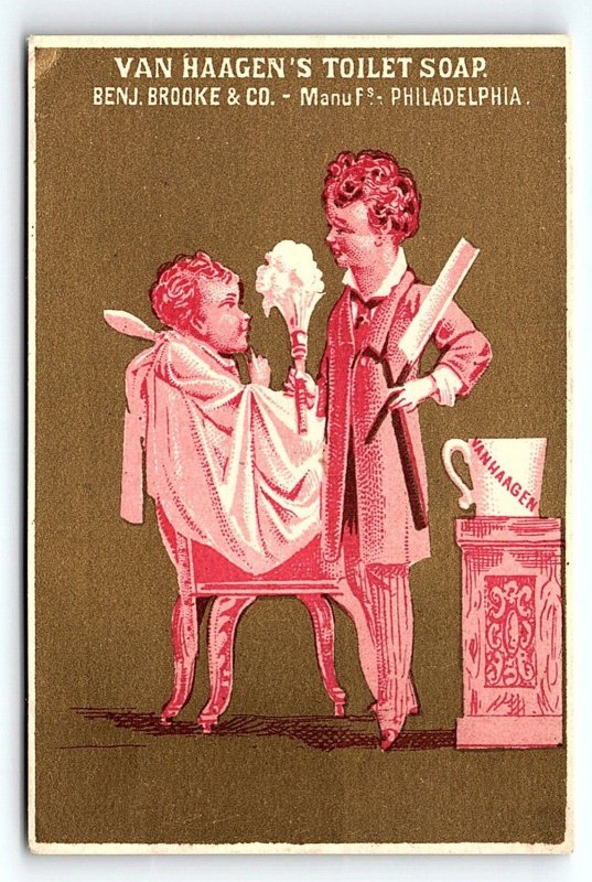 c1880 PHILADELPHIA PA VAN HAAGEN'S TOILET SOAP SHAVING BARBER TRADE CARD Z1444