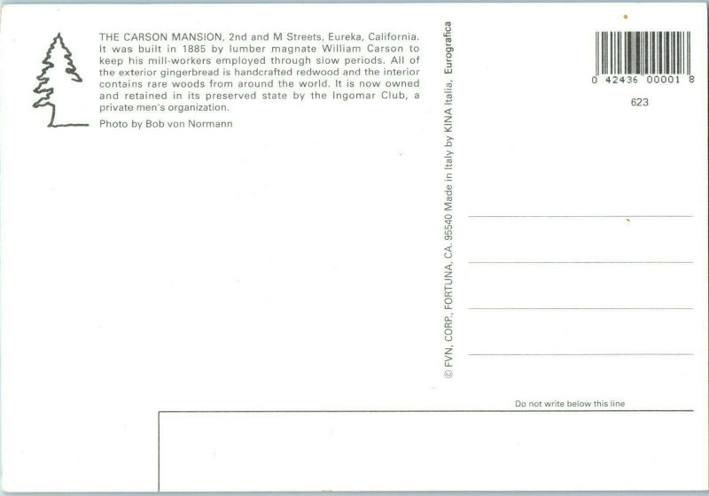 The Carson Mansion Eureka California Postcard