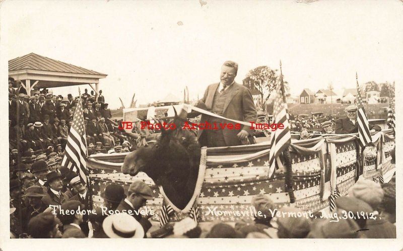 President Theodore Teddy Roosevelt, RPPC, Morrisville Vermont Campaign Stop