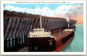 Loading Iron Ore At Giant Ore Docks Duluth Superior Harbor Maine MN Postcard