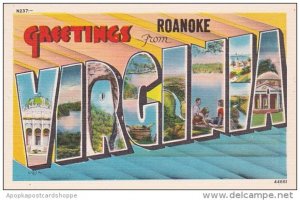 Greetings From Roanoke Indiana Large Letter Linen