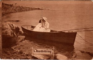 Chumming,Couple Kissing in Row Boat Romance