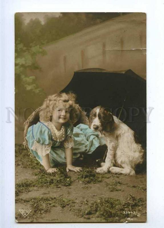 189605 Charming Girl & SPANIEL Dog UMBRELLA Vintage PHOTO PC