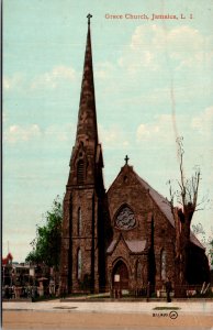 Postcard NY Long Island Jamaica Grace Church