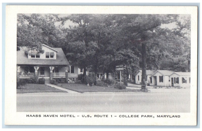 c1950's Haass Haven Motel College Park Maryland MD US Route 1 Vintage Postcard