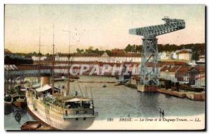 Old Postcard Brest Crane And The Boat Duguay Trouin