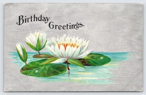 Birthday Greetings Lily Pad Flower in Water Embossed Postcard  P4