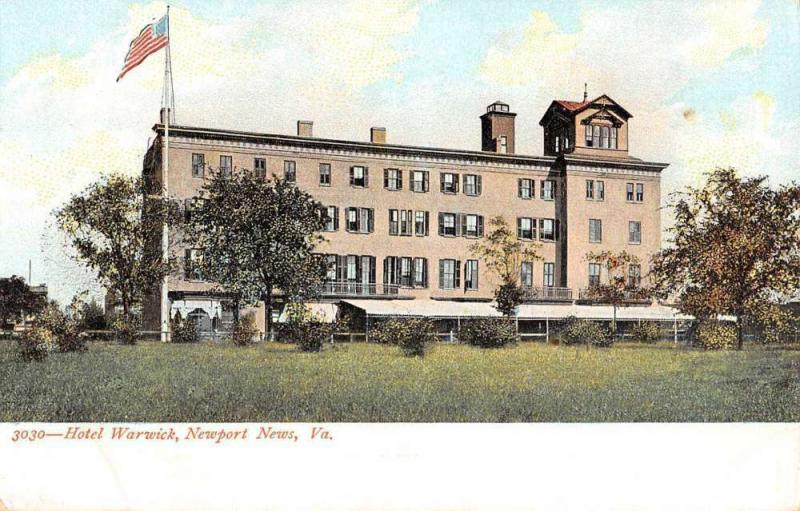 Newport News Virginia Hotel Warwick Street View Antique Postcard K107455