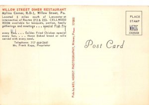 Willow Street Pennsylvania Willow Street Diner Restaurant Postcard AA99839