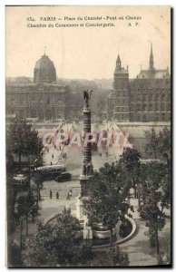 Old Postcard Paris Place Du Chatelet Bridge At Change Chamber of Commerce and...