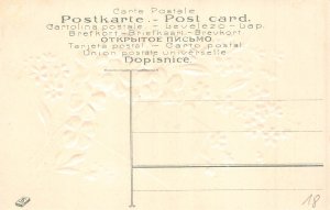 Spring Welcome Poem Shamrocks Forget-me-not Flowers embossed postcard