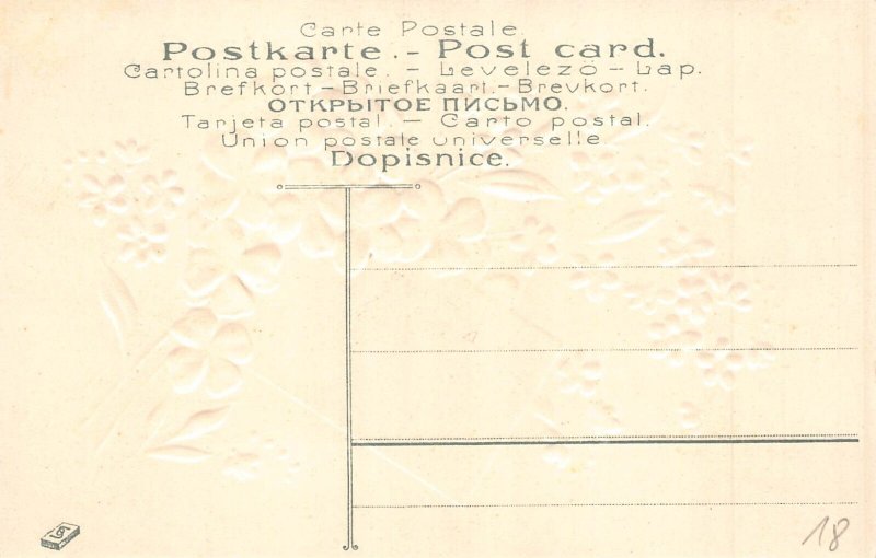 Spring Welcome Poem Shamrocks Forget-me-not Flowers embossed postcard