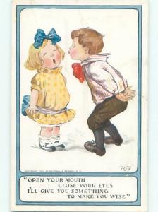 Pre-Linen signed BOY TRICKS GIRL INTO GETTING KISSED AC1734