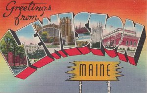 Lewiston ME, Large Letter Greetings, Multiview, 1930's Linen Maine PC