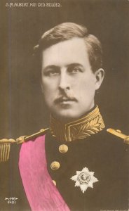 Royalty Belgium King Albert in military uniform vintage tinted photo postcard