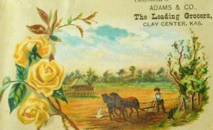 Adams & Co Leading Grocers Clay Center Kas, Farm Boy Plow Horses Field C2