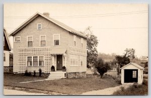 RPPC RI Pretty House Trellis Stick Built Stone Foundation Photo Postcard J25