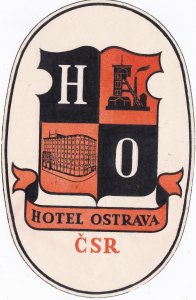 Czechoslovakia Ostrava Hotel Ostrava Vintage Luggage Label sk3269