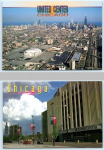 2 Postcards CHICAGO, IL ~Aerial View UNITED CENTER Hockey Basketball Arena 4x6