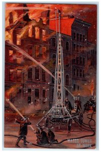 c1910's Water Tower At Work Firetruck Firefighter Embossed Antique Postcard