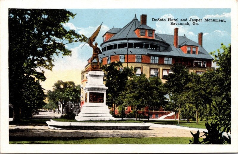 DeSoto Hotel And Jasper Monument Savannah Georgia Postcard