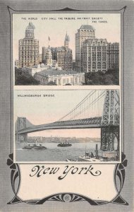 New York City Williamsburgh Bridge City Hall Vintage Postcard AA111517