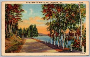 Arlington Vermont 1944 Greetings Postcard Tree Lined Road