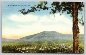 Pulaski Virginia~Scenic View Of Peaks Knob & The Town~Vintage Linen Postcard