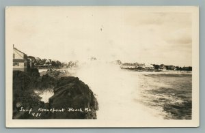 KENNEBUNK BEACH ME SURF VINTAGE REAL PHOTO POSTCARD RPPC