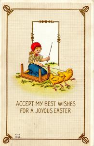 Greeting - Easter. Chick(s) and Girl