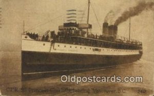 CPR SS Princess Charlotte, Vancouver, British Columbia, BC Steam Ship 1915 li...