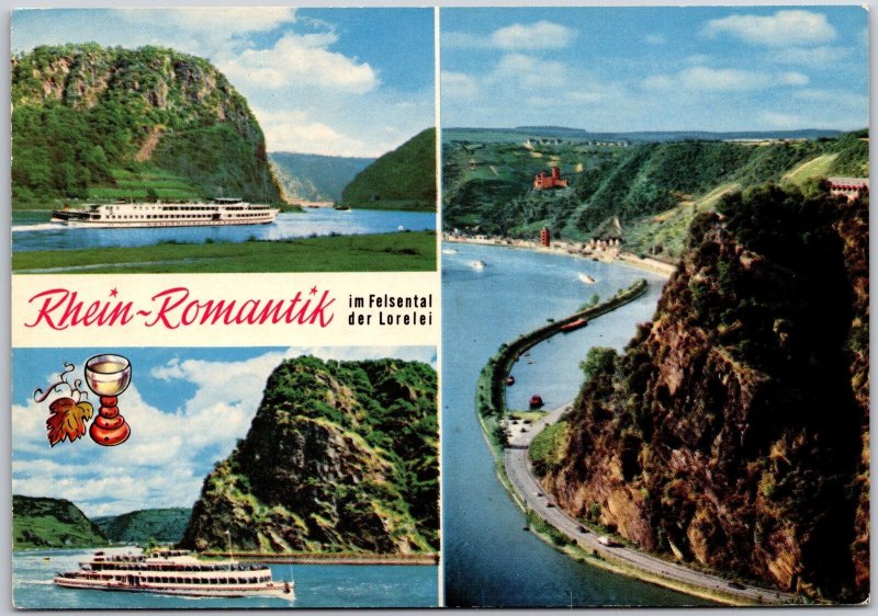 Rhein - Romantik im Felsental der Lorelie Steamer Mountain Cliff Postcard