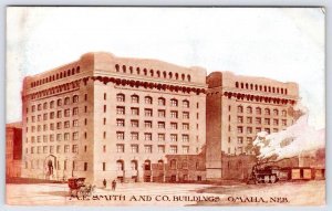 1910's M E SMITH & CO BUILDINGS OMAHA NEBRASKA NE TRAIN HORSE & BUGGY POSTCARD