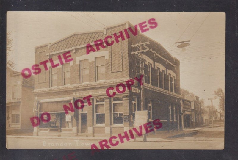 Brandon IOWA RPPC c1915 SAVINGS BANK Main Street nr Independence Urbana #2