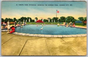 Vtg Kansas City Missouri MO Swope Park Entrance Mirror Pool 1930s View Postcard