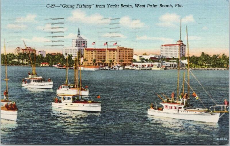 West Palm Beach Florida FL Going Fishing Boats c1945 Linen Postcard F2