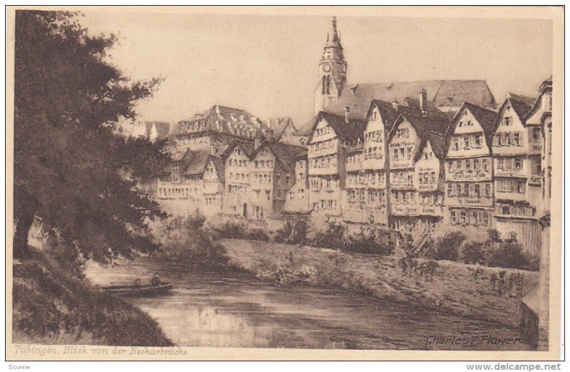 TUBINGEN, Germany, 1900-1910's; Blick Von Der Neckarbrucke