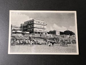 1935 Palestine RPPC Postcard Tel Aviv Beach Hotel Chairs Sand