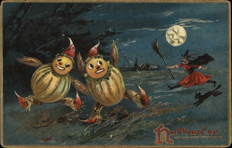 Halloween Witch Fantasy JOL Men TUCK #150 Embossed c1910 Postcard
