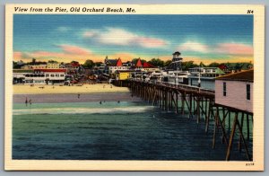 Postcard Old Orchard Beach ME c1940s View from the Pier Beach View Waterslide
