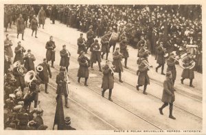 American Troups with Band into Brussels Belgium postcard