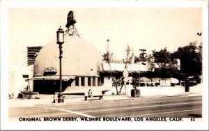 Real Photo PC Original Brown Derby Wilshire Boulevard Los Angeles, California