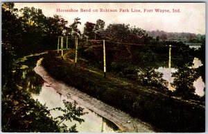 VINTAGE POSTCARD HORSESHOE BEND ON ROBISON PARK RAILWAY LINE FORT WAYNE INDIANA