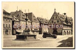 Old Postcard Obernai Place Du March and Fontaine Sainte Odile